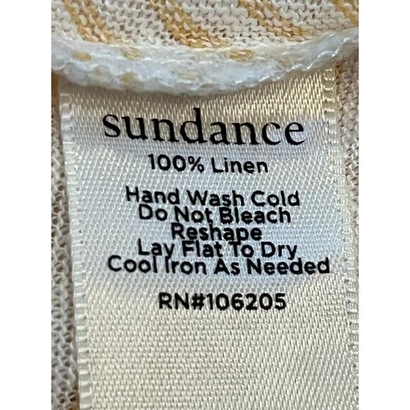Sundance Women's Large Tan White Striped 100% Linen Sheer V-Neck Lightweight Top - Picture 4 of 6